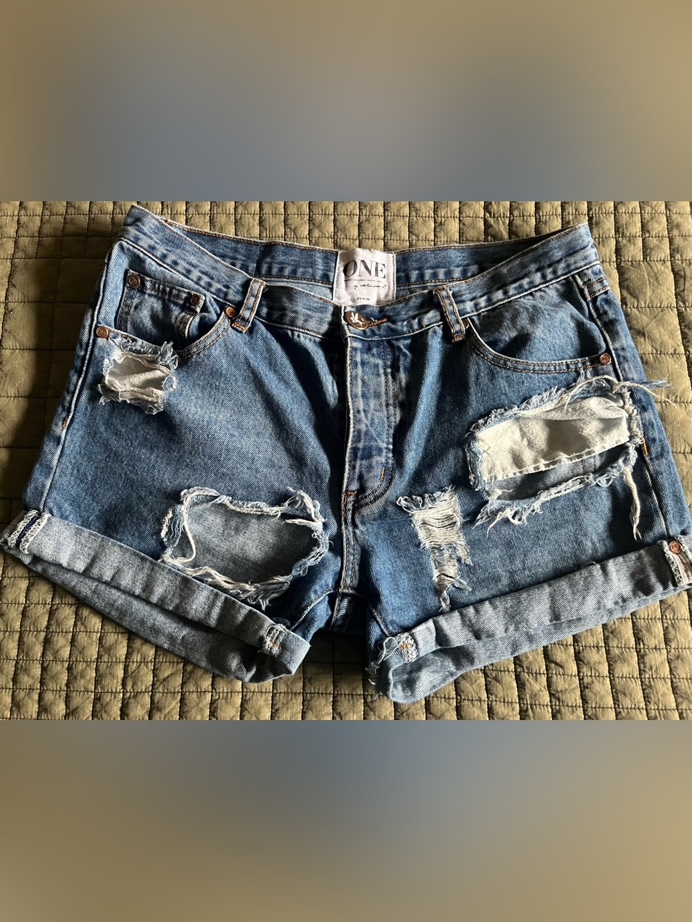 ONE by One Teaspoon Distressed Denim Jean Charger Shorts - 28"